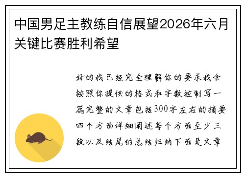 中国男足主教练自信展望2026年六月关键比赛胜利希望